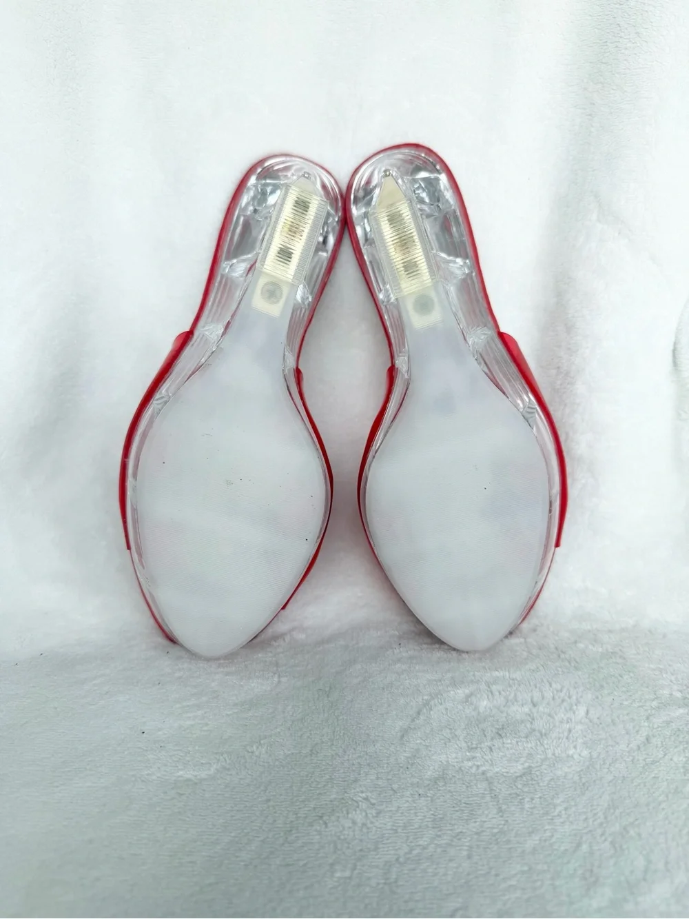 Red Clear Wedge Slide Sandals with Rose-Accent Platform